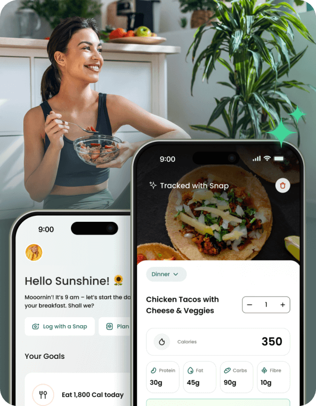 Healthify app Screenshots showing the latest app. A happy women eating a bowl of strawberry salad.Track your nutrition and lifestyle effortlessly with Healthify's AI-powered app. Gain insights, build healthy habits, and achieve your wellness goals today!